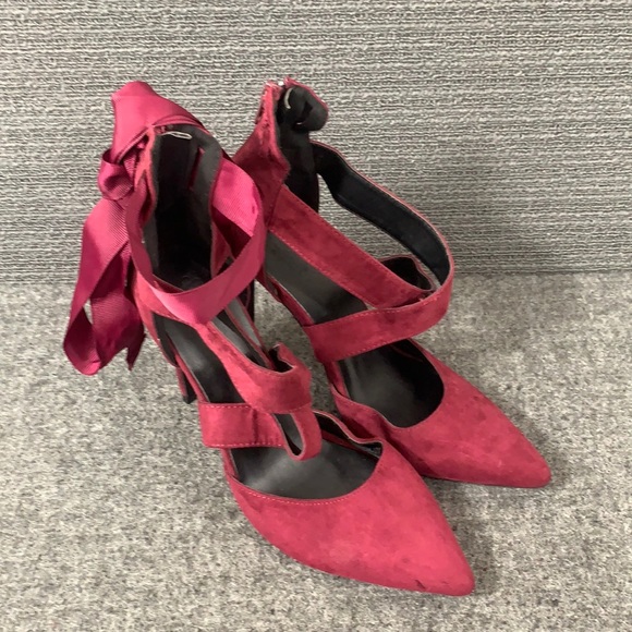 Charlotte Russe Shoes - Charlotte Russe Pumps Women's Size 8 Wine Faux Suede Lace up Zip Pointed Toe